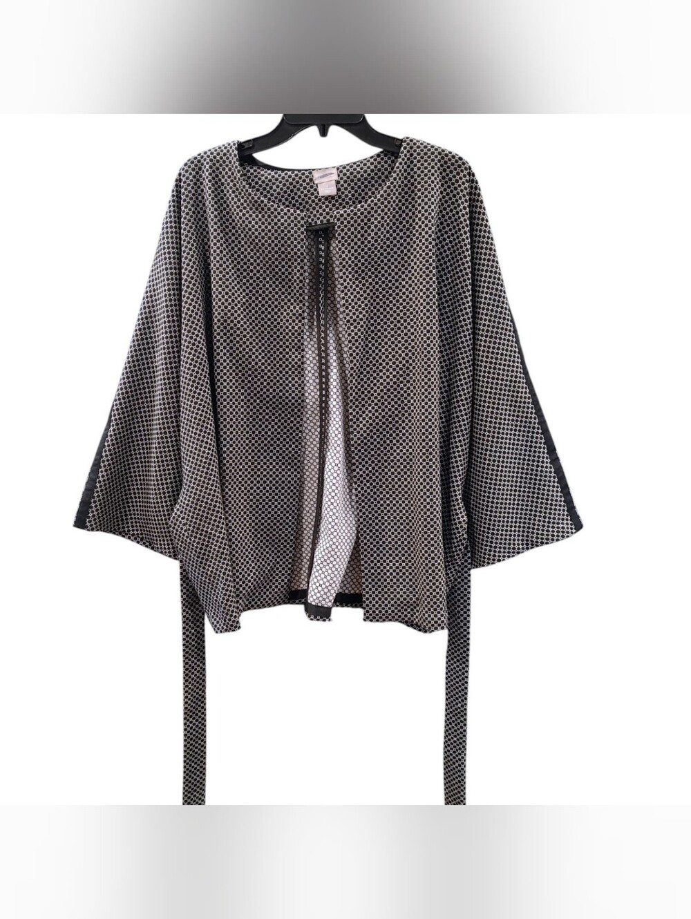 Chico's Black White Wide Sleeve Open Front Tie Waist Jacket Women Size 4 - XXL